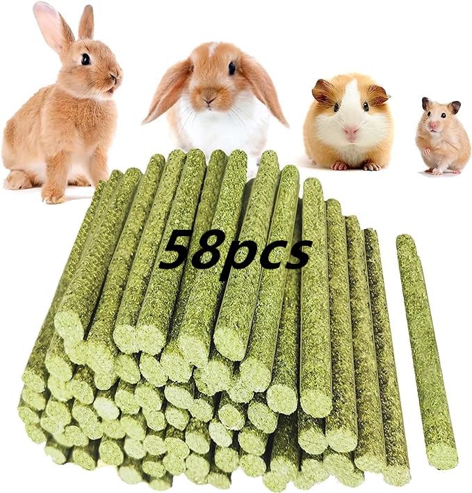 Timothy Hay Sticks 58 Pack Rabbit Chew Toys Guinea Pig Treats (Timoty-58Pcs)
