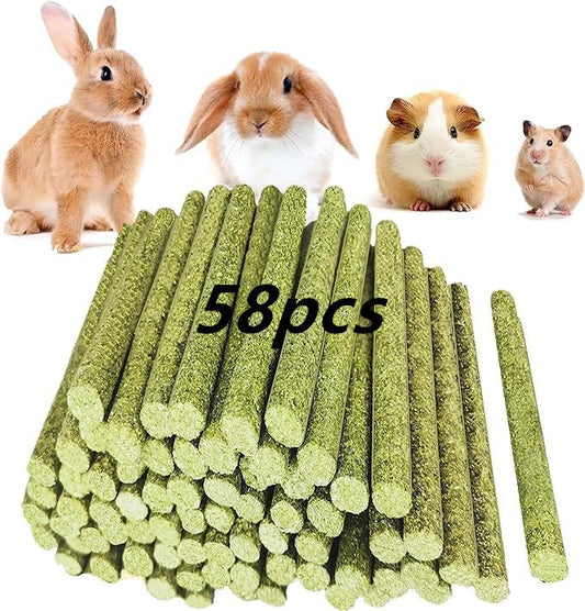 Timothy Hay Sticks 58 Pack Rabbit Chew Toys Guinea Pig Treats (Timoty-58Pcs)