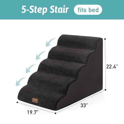 Extra Wide Dog Stair for Small Dog (Black / Extra Wide:19.7"x33"x22.4")