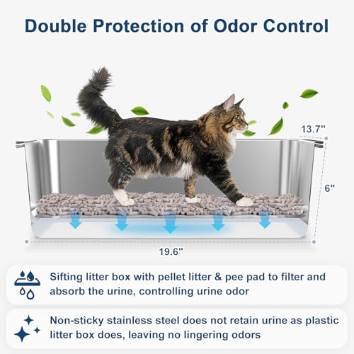 Stainless Steel Sifting Litter Box with Lid for Pine Pellets (Medium)