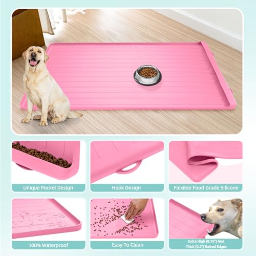 Dog Bowl Mat for Food and Water (Pink / 39.4''x27'')