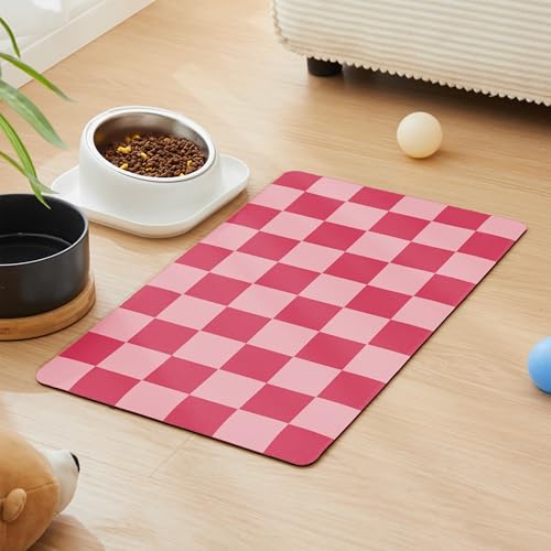 Checkered Dog Feeding Mat (24"L x 16"W / Coral)