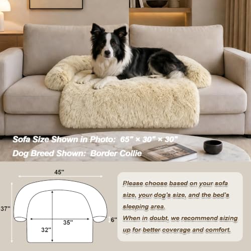 Calming Dog Bed Fluffy Plush Dog Mat for Furniture Protector with Removable Washable Cover for Large Medium Small Dogs and Cats (Beige / 45.0"L x 37.0"W x 6.0"Th)