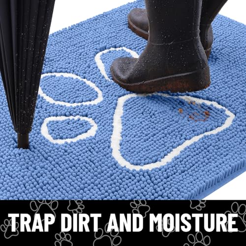 Dog Door Mat for Muddy Paws (48"X30" / Cornflower Blue and White)