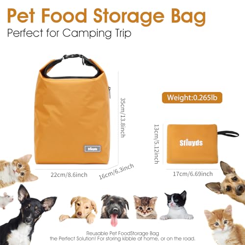 Pet Food Storage Dog Food Travel Container with 2PCS Collapsible Dog Travel Bowls Waterproof Kibble Storage Bag (Yellow / 12L)