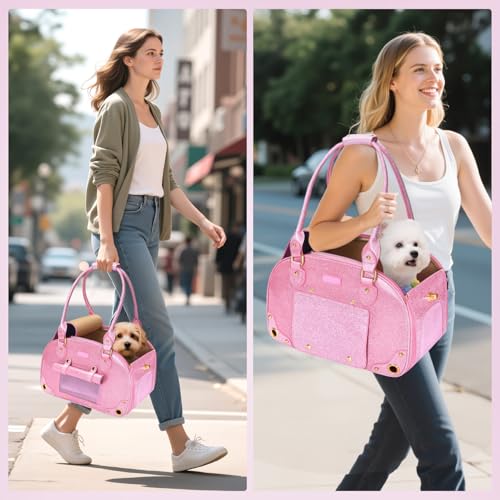 Dog Carrier Purse (15.3"L x 8.1"W x 10.0"H / Bling Pink)