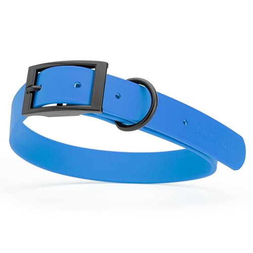 Biothane Waterproof Dog Collar Strong Coated Nylon Webbing with Black Hardware Odor (W1" x L22"-25" / Cerulean Blue)