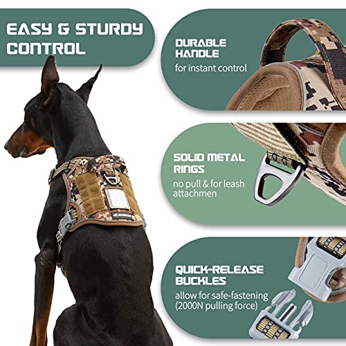 Tactical Dog Harness for Large Dogs No Pull (Desert Camo / L(Neck:19-25", Chest:21-35"))