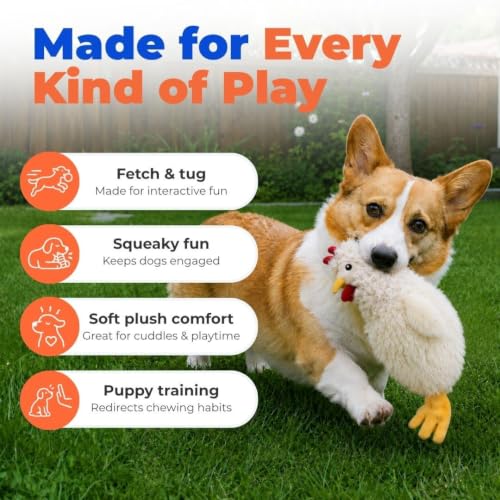 Interactive Squeaky Dog Toy (Crinkle Chicken (Beige) / Large)