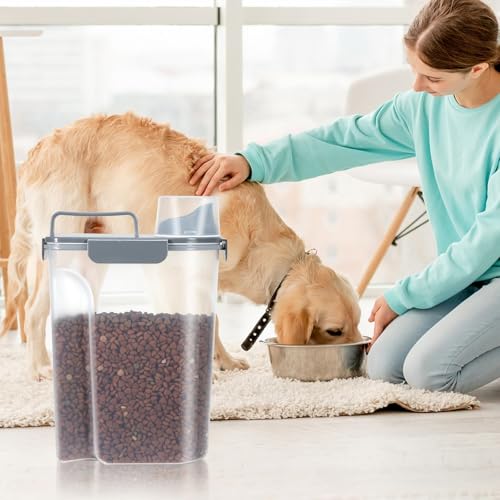 5Lbs 6Qt Airtight Pet Storage Container For Cat Dog Bird Food and Keep Fresh (Gray Blue + Red / 5L-2pack)
