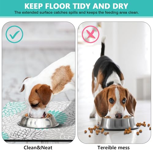 Pet Feeding Mat for Floors Waterproof Dog Mat for Food and Water Absorbent Quick Dry Non Slip mat for Cat Bowls (24"L x 16"W / Turquoise)