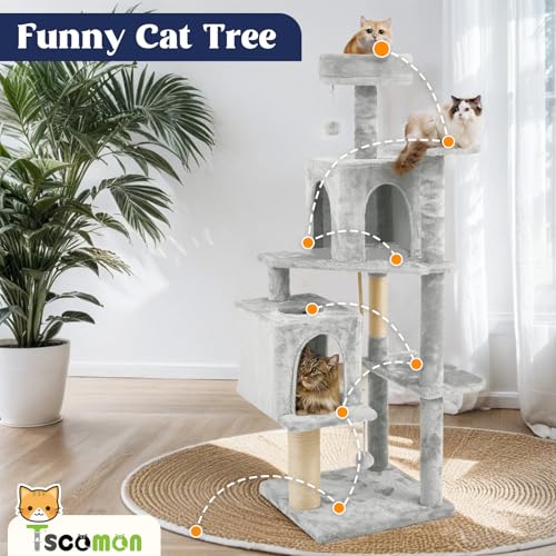 58.5inch Large Cat Tree Tower Condo for Indoor Cats (58.5in / Light Grey)