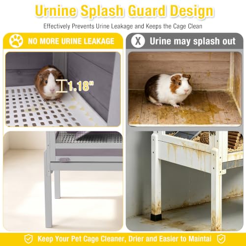 Wooden Guinea Pig Cages Indoor with Removable Stand (Grey & Purple)