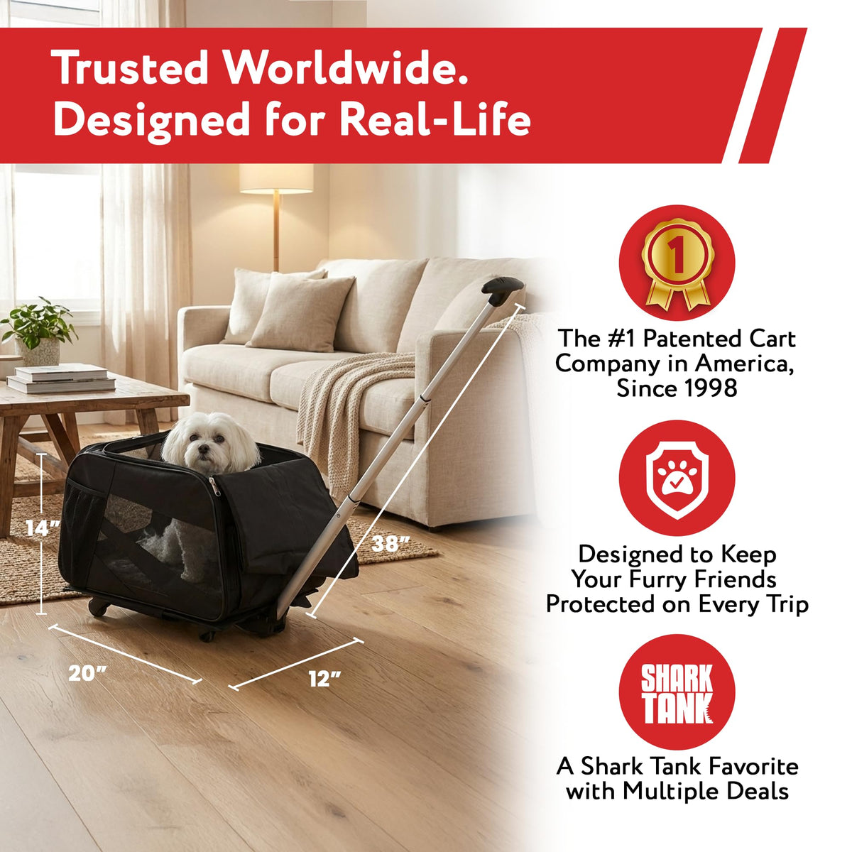 Rolling Pet Carrier with Wheels Airline Approved (Carrier on wheels / 18.0"L x 12.0"W x 20.0"H / Black)