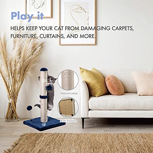 Cat Scratching Post Premium Basics Kitten Scratcher Sisal Scratch Posts with Hanging Ball 22 in for Kittens or Smaller Cats (22 inches for kitten / Navy)