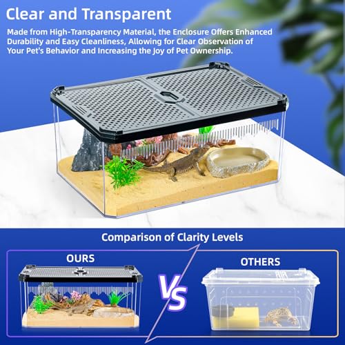 12" Clear Magnetic Door Reptile Terrarium for Gecko & Frog Black (12x8.1x5.3 Inch / Black)