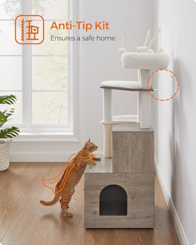 Cat Tree with Litter Box Enclosure (Greige)