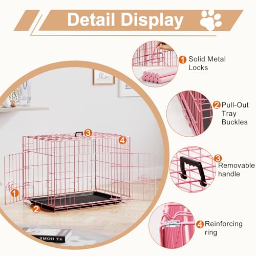 24" Foldable Metal Dog Crate (Pink)