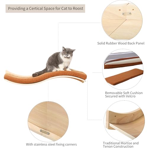 Cat Wall Shelves for Large Cats (Wood Shelf+Brown Cushion)