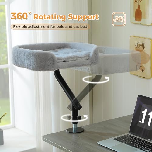 Cat Desk Bed 360°Rotating Supports to 50 Lbs Cozy Nest for Desk (Gray)