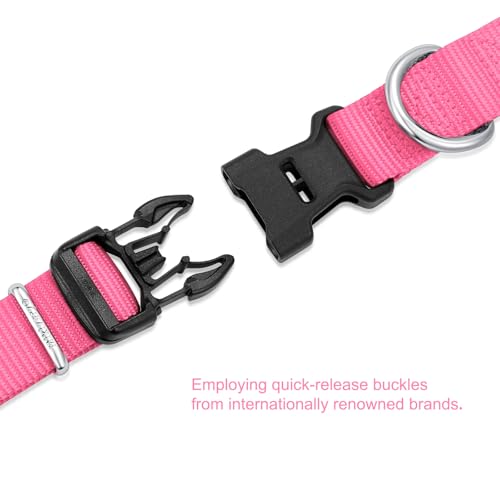 Nylon Dog Collar with Quick Release Buckle Soft Adjustable Sturdy for Small Medium Large Dogs Pink (BabyPink / L：17.5"-25.5")