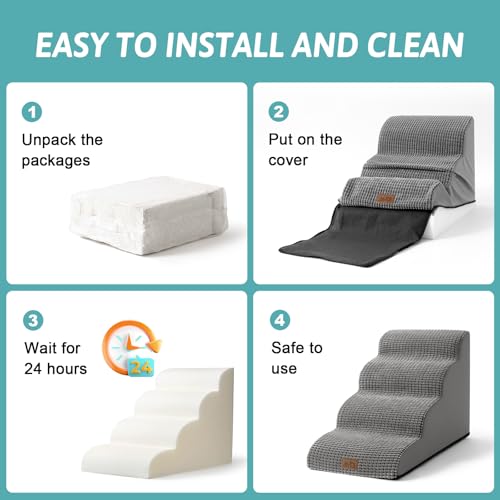 Dog Stairs for Small Dog 19.7" H (Dark Grey / Standard:15.7"x28.3"x19.7")