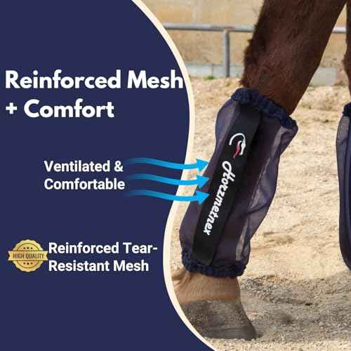Tear Resistant Fine Mesh Horse Fly Boots Breathable Fly Boots Lightweight Summer Leg Protection to Prevent Mosquito & Fly Bites Set of 4 (Navy)