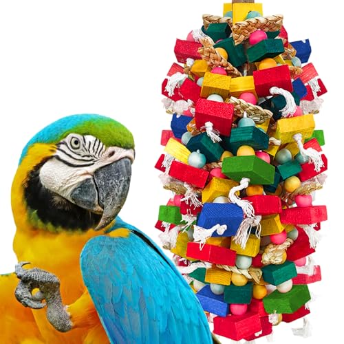 Extra Large Bird Toys for Macaws Cockatoos Amazons Chew (Colorful Wooden Blocks)