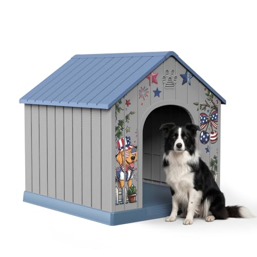 Indoor & Outdoor Waterproof Dog House (Blue Pattern / Large Dog: 38 Inch)
