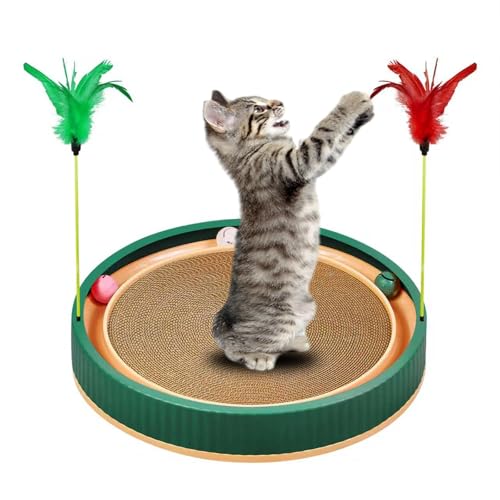 20 Inch Round Cat Scratcher Bed with Ball Track (Green)