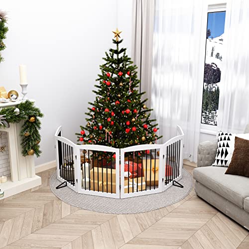 Freestanding Pet Gate for Dogs (24" Height-6 Panel / White & Black)