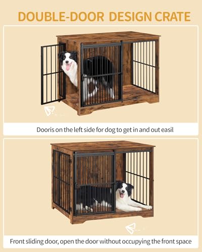 44.1" XL Dog Crate Furniture Indoor Dog Kennel with Barn Door (44.1"L x 27.6"W x 31.9"H / Rustic Brown)