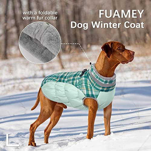 Dog Jacket for Medium Dogs Warm Dog Jackets with Harness Built in (Green Plaid / M(chest:21in))