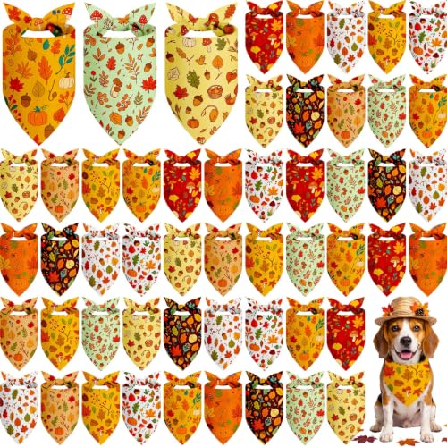 50 Pcs Fall Dog Bandanas Bulk for Autumn Soft Bibs Adjustable (Fall Plant / 25.6 x 17.7 x 17.7 Inch)