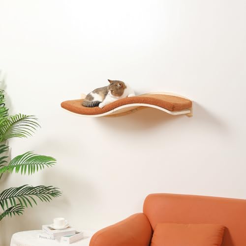 Cat Wall Shelves for Large Cats (Wood Shelf+Brown Cushion)