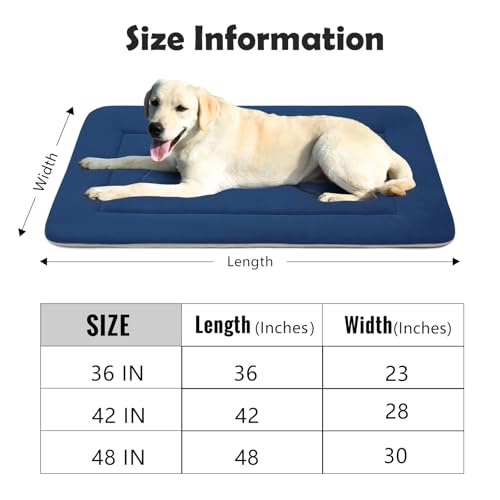 Extra Large Dog Bed Soft Dog Crate Pad Mat (48.0"L x 30.0"W x 1.2"Th / Dark Blue)