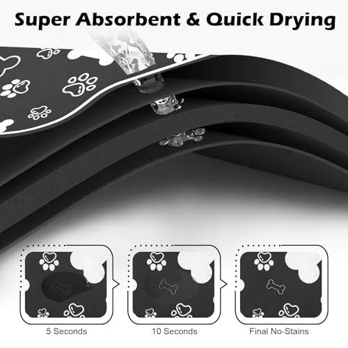 Dog Cat Food Mat (18"L x 12"W / Bone Shaped Black)