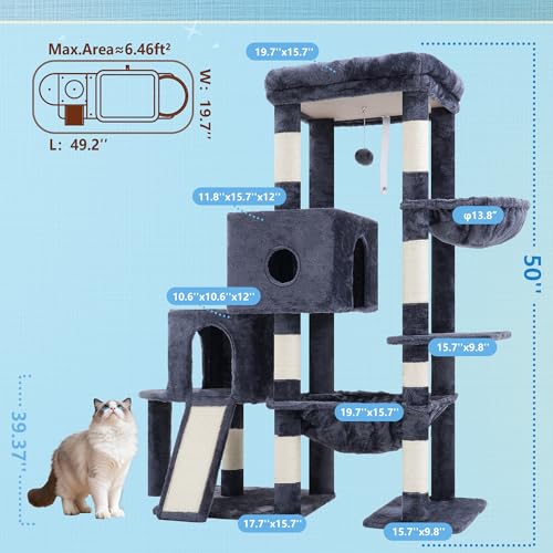 Cat Tree Tower with Plush Steped Condos (50 inches / Smoky Gray)