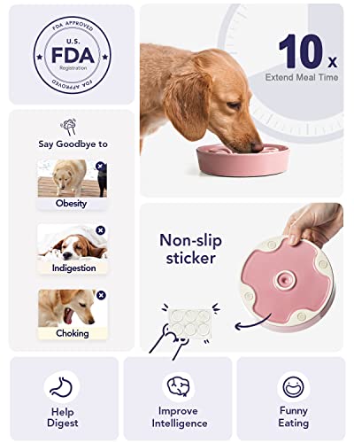 Ceramic Slow Feeder Dog Bowls Small Breed (Pink Bloom / S-0.6 Cups)