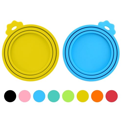 2 Pack Pet Food Cans Lids (Yellow/Blue)