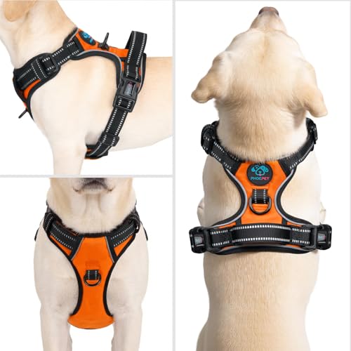 No Pull Dog Harnesses for Small Puppies Reflective Adjustable (Small / Orange)