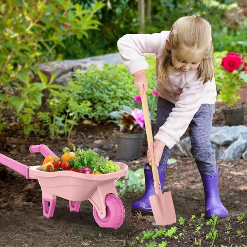Kids Gardening Set with Wheelbarrow (Pink)