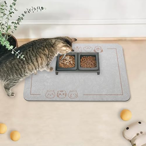 Cat Pet Food Mat (Beige / 18.1"L x 11.8"W)