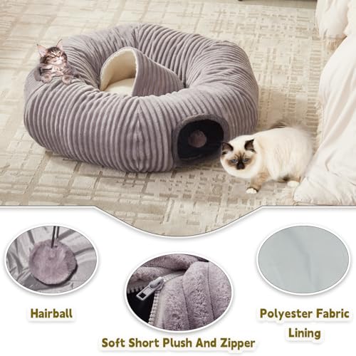 Cat Tunnel Bed for Indoor Cats (Grey / 33.5"L x 33.5"W x 10"H)