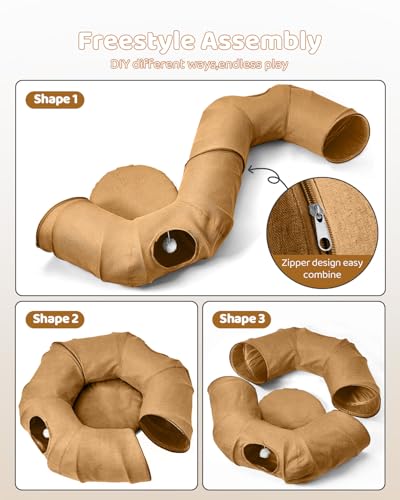 Linen Cat Tunnels with Central Cat Bed (Linen Brown)