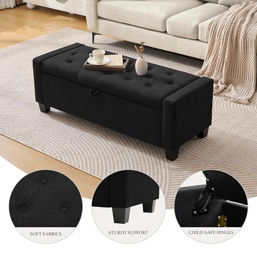43" Ottoman with Storage (Black / 19.2"D x 43"W x 16.9"H)