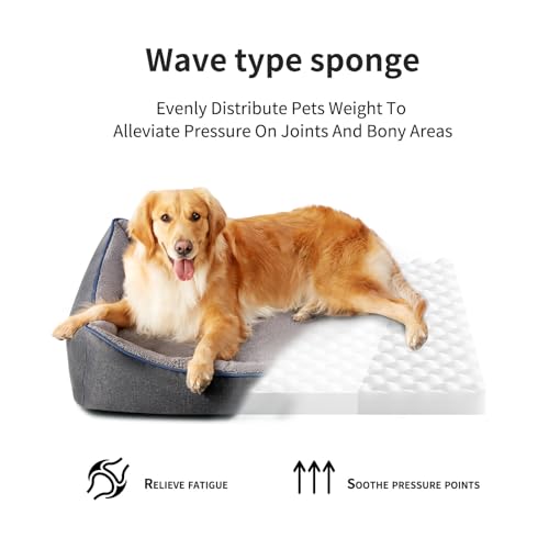 Orthopedic Dog Beds for Medium Dogs (31.5"L x 25.2"W x 7"Th / Dark Grey-Velvet)