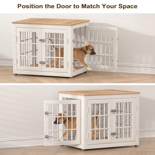 26" Heavy Duty Dog Crate Furniture for Small Dogs (White + Natural / 26.0"L x 20.5"W x 22.0"H)