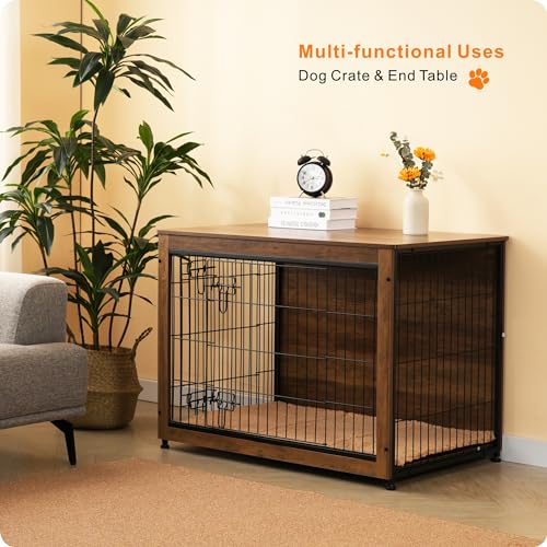 38.5" XL Dog Crate Furniture with Cushion (Warm Brown / 38.5"L x 25.6"W x 26.8"H)