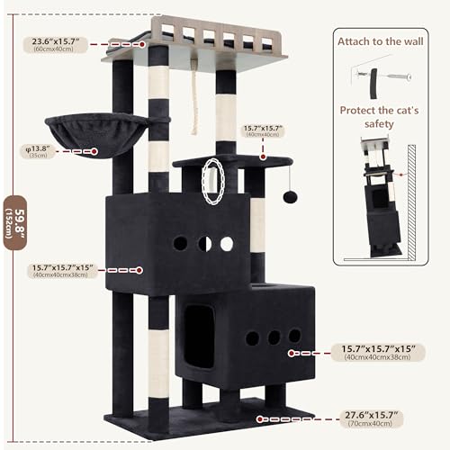 Cat Tree Sturdy Cat Tower with 2 Spacious Cat Condos GCT029G (60 inches / Dark Gray)